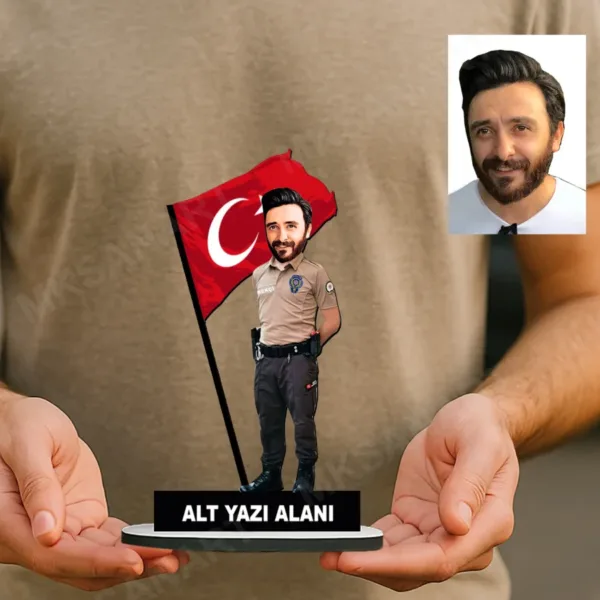 Kişiye Özel Bekçi Karikatürlü 18 cm MDF Masaüstü Biblo - Bekçi Hediyesi | Yeni İş ve Meslek Hediyesi
