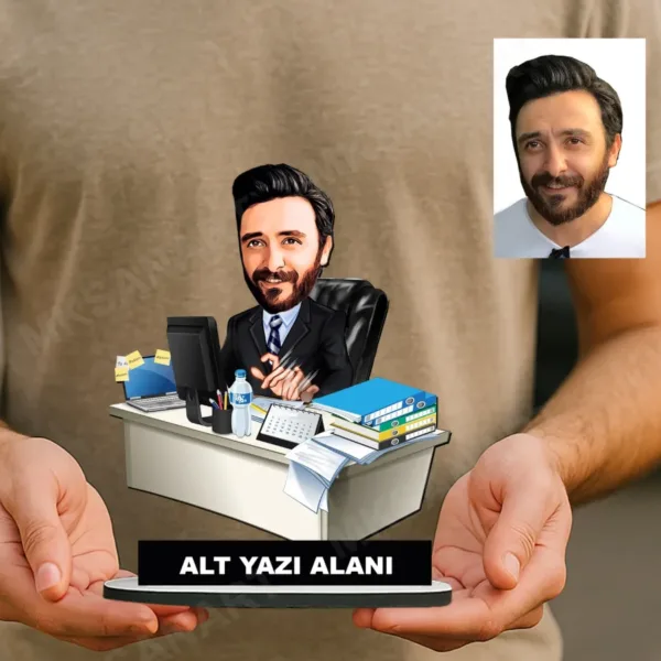 Memur Karikatürlü Kişiye Özel Karikatürlü 18 cm MDF Masaüstü Biblo - Memur Hediyesi | İş Arkadaşına ve Meslek Sahibine Hediye