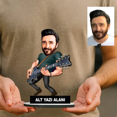 Kişiye Özel Erkek Gitarist Karikatürlü 18 cm MDF Masaüstü Bi…