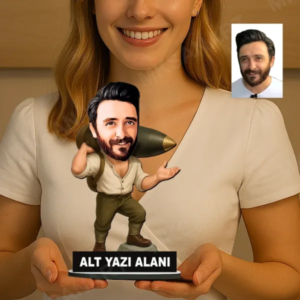 Seyitonbaşı Erkek Temalı Kişiye Özel Karikatürlü 18 cm MDF Masaüstü Biblo - Masaüstü Hediye