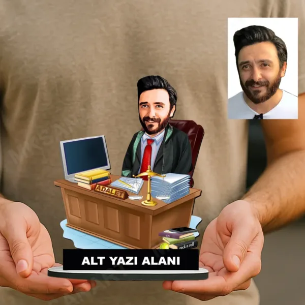 Kişiye Özel Avukat Karikatürlü 18 cm MDF Masaüstü Biblo - Avukat Hediyesi | Avukata ve Hukukçuya Hediye