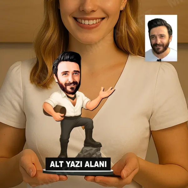 Kişiye Özel Fotoğraflı Seyitonbaşı Erkek Karikatürlü 18 cm MDF Masaüstü Biblo - Masaüstü Hediye