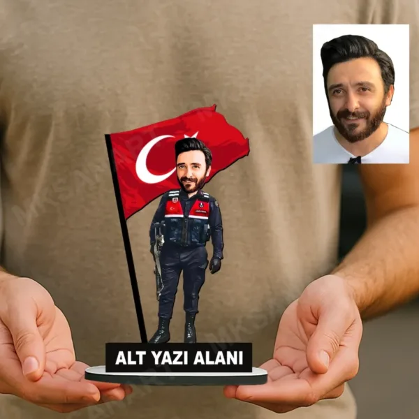 Fotoğraftan Kişiye Özel Jandarma Uzman Çavuş Karikatürlü 18 cm MDF Masaüstü Biblo - Jandarma Uzman Çavuş Hediyesi | Yeni İş ve Meslek Hediyesi