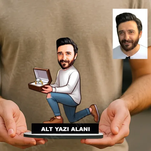 Kişiye Özel Evlilik Teklifi Eden Erkek Karikatürlü 18 cm MDF…
