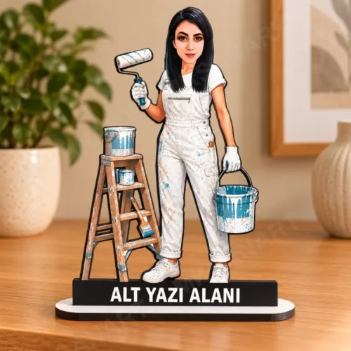Fotoğraftan Kişiye Özel Boyacı Karikatürlü 18 cm MDF Masaüst…