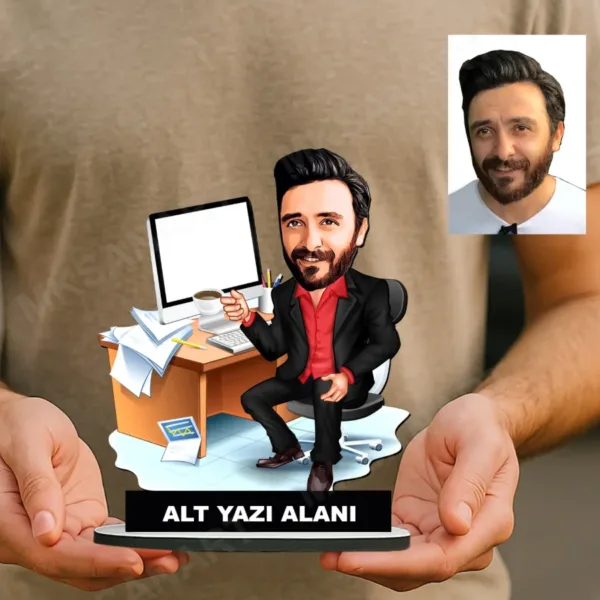 Kişiye Özel Memur Karikatürlü 18 cm MDF Masaüstü Biblo - Memur Hediyesi | İş Arkadaşına ve Meslek Sahibine Hediye