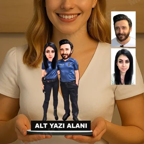 Fotoğraftan Kişiye Özel 2 Kişilik Polis Karikatürlü 18 cm MD…