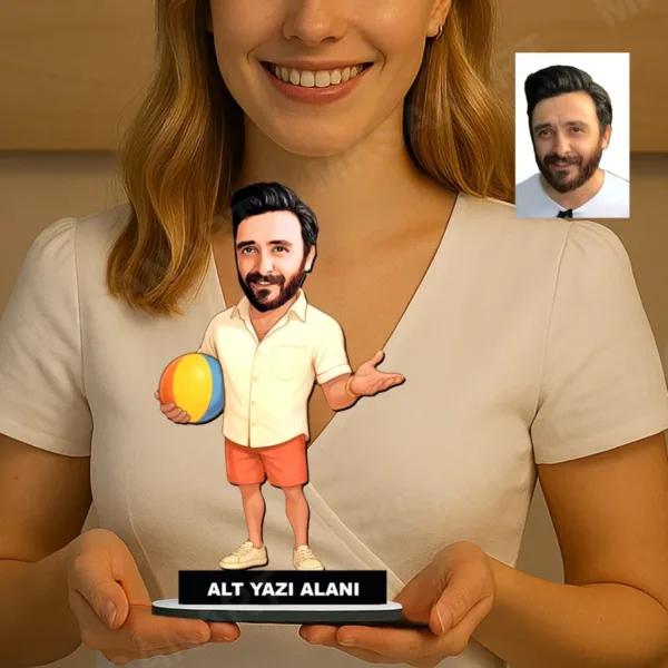 Kişiye Özel Sup Board Süren Erkek3 Karikatürlü 18 cm MDF Masaüstü Biblo - Masaüstü Hediye