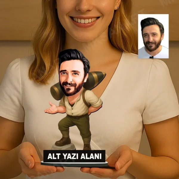 Fotoğraftan Kişiye Özel Seyitonbaşı Erkek Karikatürlü 18 cm MDF Masaüstü Biblo - Masaüstü Hediye