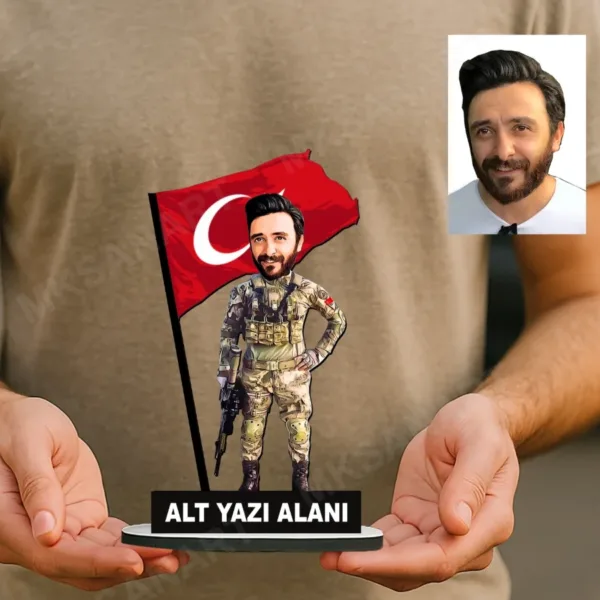Kişiye Özel Fotoğraflı Komando Astsubay Asker Komutan Kuvvetler Karikatürlü 18 cm MDF Masaüstü Biblo - Askere ve Komutana Hediye | Asker Hediyesi
