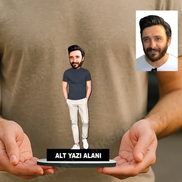 Fotoğraftan Kişiye Özel Genç Erkek Karikatürlü 18 cm MDF Masaüstü Biblo - Masaüstü Hediye