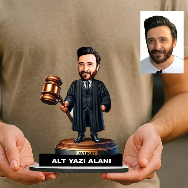 Fotoğraftan Kişiye Özel Avukat Karikatürlü 18 cm MDF Masaüstü Biblo - Avukat Hediyesi | Avukata ve Hukukçuya Hediye