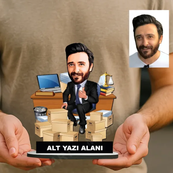 Kişiye Özel Müdürü Karikatürlü 18 cm MDF Masaüstü Biblo - Müdüre Hediye | Terfi ve Ofis Hediyesi