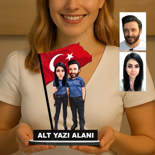 Kişiye Özel 2 Kişilik Polis Karikatürlü 18 cm MDF Masaüstü B…