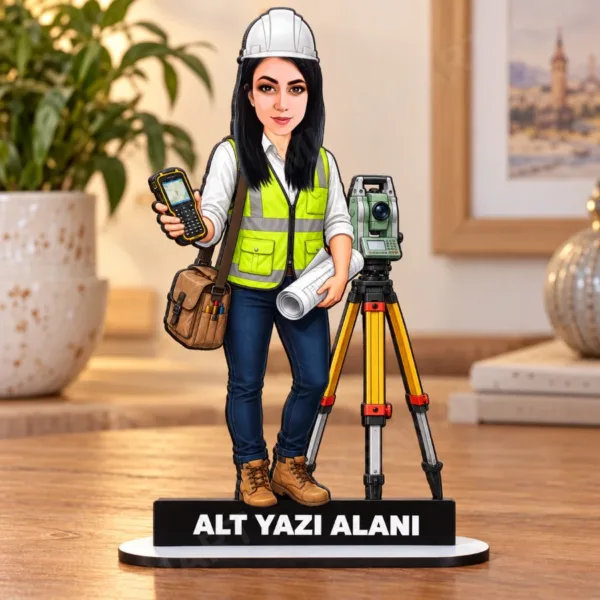 Fotoğraftan Kişiye Özel Harita Mühendisi Karikatürlü 18 cm MDF Masaüstü Biblo - Geomatik Mühendisi Hediyesi | Mühendise ve Teknik Meslek Sahibine Hediye