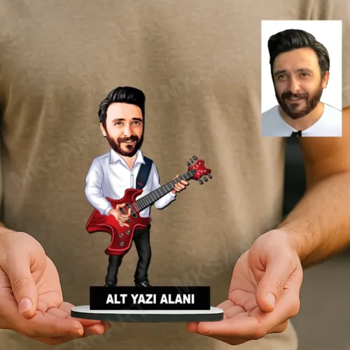 Kişiye Özel Erkek Gitarist Müsizyen Karikatürlü 18 cm MDF Ma…
