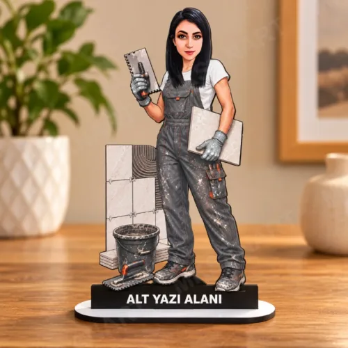 Fotoğraftan Kişiye Özel Fayans Ustası Karikatürlü 18 cm MDF…