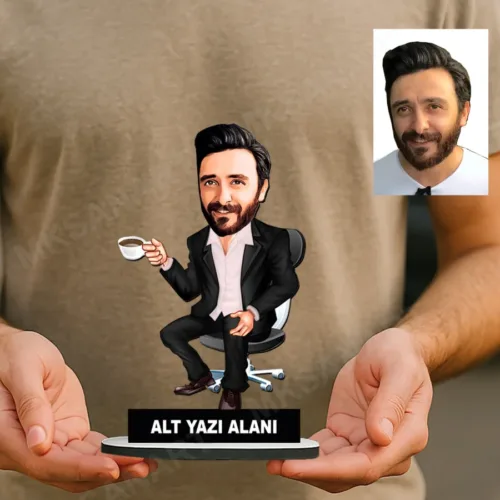 Kişiye Özel Erkek Personel Kahve İçen Karikatürlü 18 cm MDF…