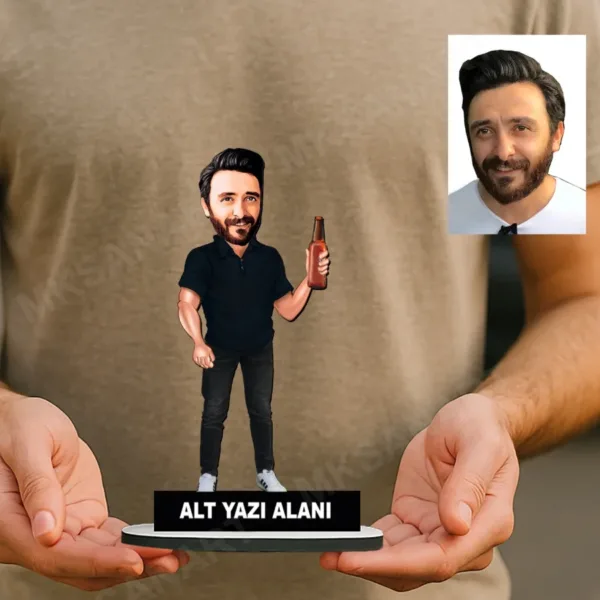 Kişiye Özel Alkolik Erkek Karikatürlü 18 cm MDF Masaüstü Biblo - Masaüstü Hediye