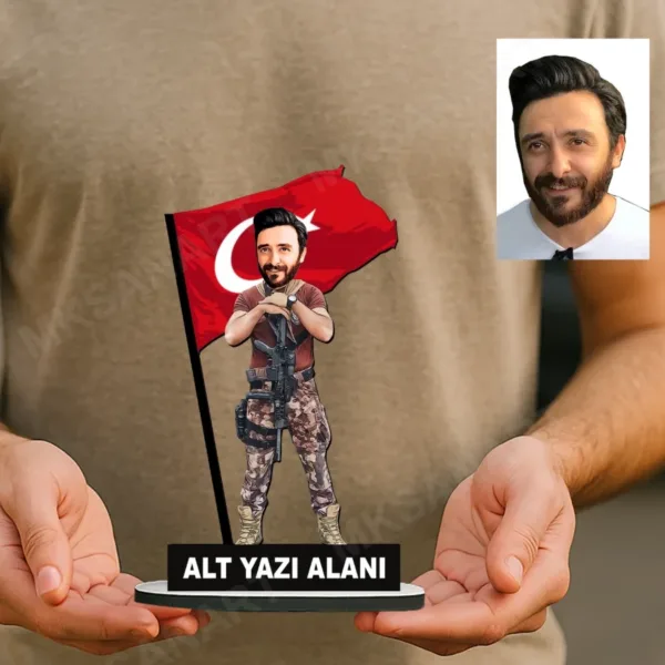 Kişiye Özel Özel Harekat Polisi Karikatürlü 18 cm MDF Masaüstü Biblo - Polise Hediye | Polis Hediyesi