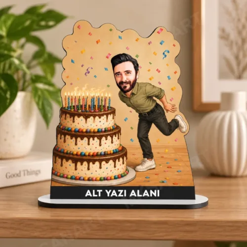 Kişiye Özel Erkek Doğum Günü Pasta Karikatürlü 18 cm MDF Mas…