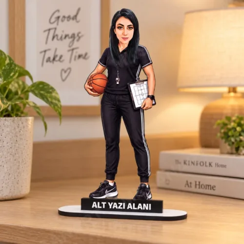 Kişiye Özel Basketbol Antrenörü Karikatürlü 18 cm MDF Masaüs…