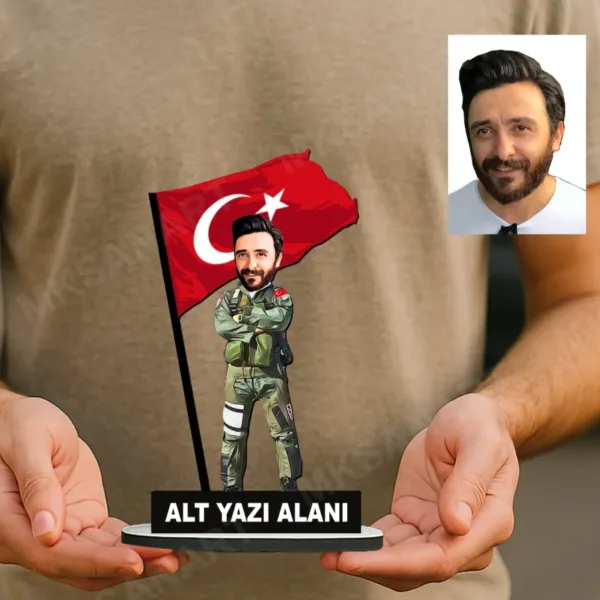 Kişiye Özel Hava Kuvvetleri Personeli Karikatürlü 18 cm MDF Masaüstü Biblo - Masaüstü Hediye