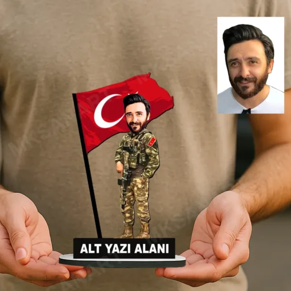 Fotoğraftan Tasarlanan Komando Astsubay Asker Komutan Kuvvetler Karikatürlü 18 cm MDF Masaüstü Biblo - Askere ve Komutana Hediye | Asker Hediyesi