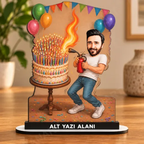 Kişiye Özel Erkek Doğum Günü Karikatürlü 18 cm MDF Masaüstü…