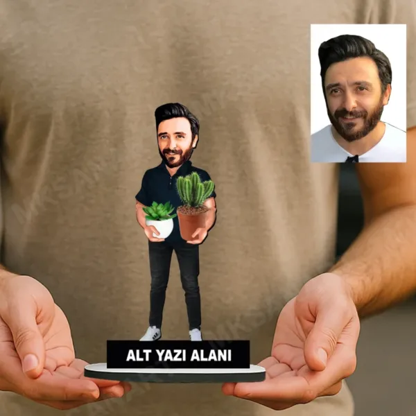 Kişiye Özel Çiçekçi Karikatürlü 18 cm MDF Masaüstü Biblo - Çiçekçi Hediyesi | Yeni İş ve Meslek Hediyesi