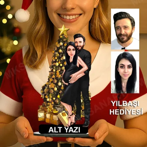 Kişiye Özel Fotoğraflı 2 Kişilik Sevgili Karikatürlü 18 cm M…
