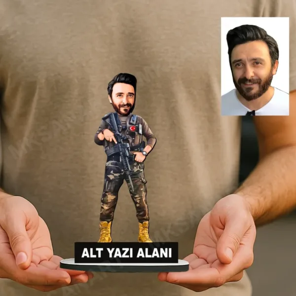 Kişiye Özel Özel Harekat Polisi Karikatürlü 18 cm MDF Masaüstü Biblo - Polise Hediye | Polis Hediyesi