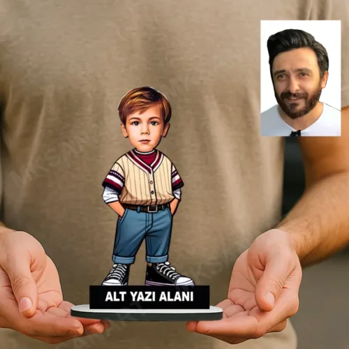 Kişiye Özel Erkek Çocuk Karikatürlü 18 cm MDF Masaüstü Biblo…