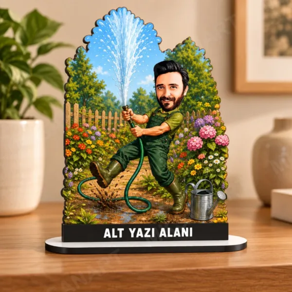 Kişiye Özel Çiftçi Karikatürlü 18 cm MDF Masaüstü Biblo - Çiftçi Hediyesi | İş Arkadaşına ve Meslek Sahibine Hediye