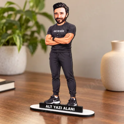 Kişiye Özel Fitnes Antrenörü Karikatürlü 18 cm MDF Masaüstü…