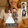 Kişiye Özel 2 Kişilik Asker Ve Gelin Sevgili Karikatürlü 18 cm MDF Masaüstü Biblo – Askere ve Komutana Hediye | Asker Hediyesi