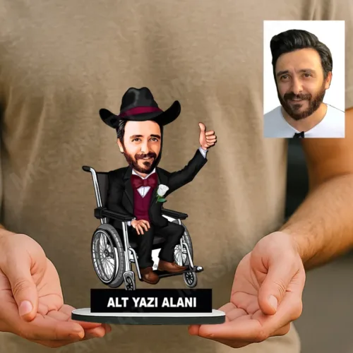 Kişiye Özel Erkek Engelli Kovboy Karikatürlü 18 cm MDF Masaü…