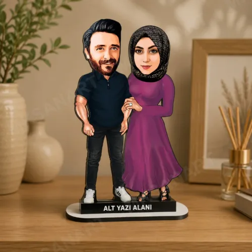 Fotoğraftan Kişiye Özel 2 Kişilik Tesettürlü Çift Karikatürl…