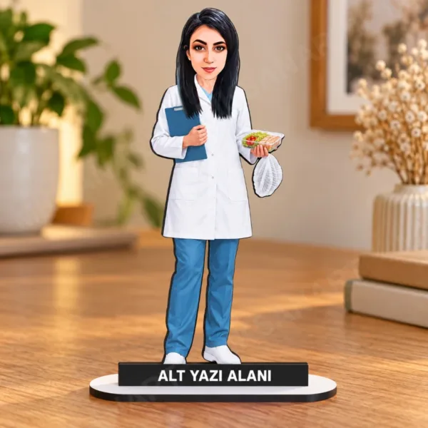 Kişiye Özel Diyetisyen Karikatürlü 18 cm MDF Masaüstü Biblo - Diyetisyen Hediyesi | Sağlık ve Bilim Çalışanı Hediyesi