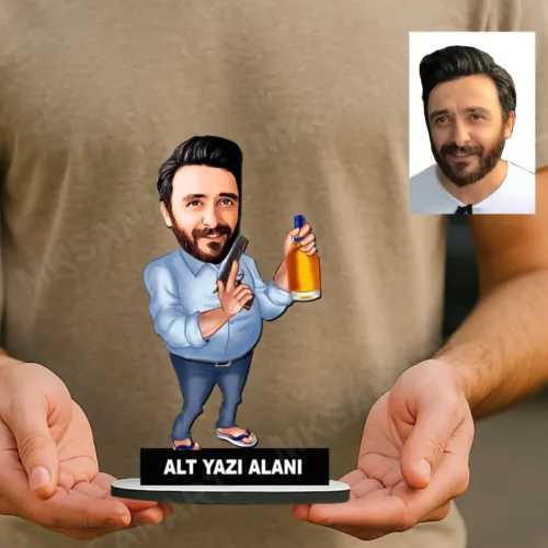 Fotoğraftan Kişiye Özel Alkolik Erkek Karikatürlü 18 cm MDF…