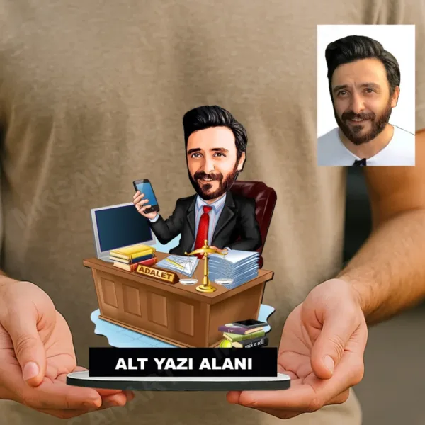 Avukat Karikatürlü Kişiye Özel Karikatürlü 18 cm MDF Masaüstü Biblo - Avukat Hediyesi | Avukata ve Hukukçuya Hediye