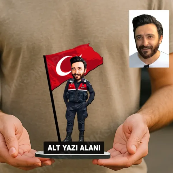 Jandarma Uzman Çavuş Karikatürlü Kişiye Özel Karikatürlü 18 cm MDF Masaüstü Biblo - Jandarma Uzman Çavuş Hediyesi | Yeni İş ve Meslek Hediyesi