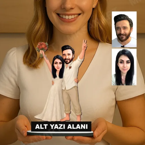 2 Kişilik Gelin Damat Düğün Konseptli Sevgili Karikatürlü Ki…