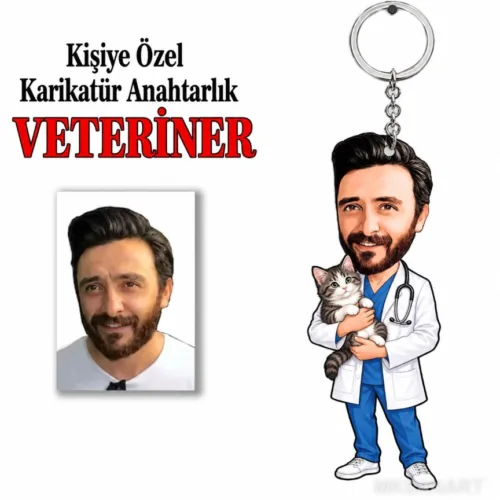 Fotoğraftan Kişiye Özel Kişiye Veteriner Karikatür Anahtarlı…
