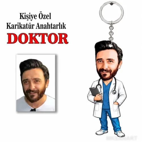Fotoğraftan Kişiye Özel Kişiye Doktor Anahtarlığı Karikatürl…