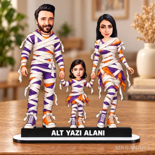 3 Kişilik Halloween Aile Karikatürlü Kişiye Özel Karikatürlü…