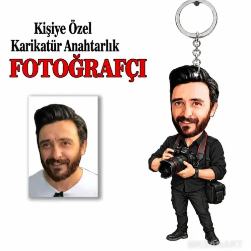 Fotoğraftan Kişiye Özel Kişiye Fotoğrafçı Anahtarlık Karikat…