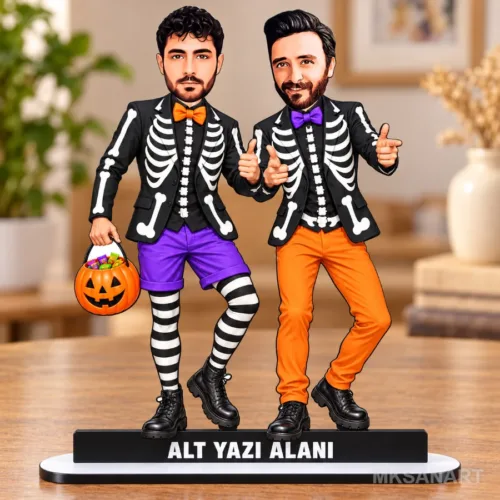 Fotoğraftan Kişiye Özel Halloween İskelet Kostümlü Karikatür…