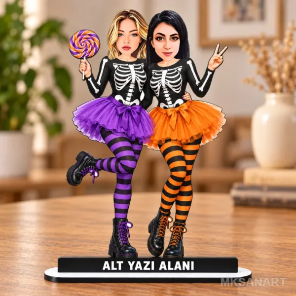 Kişiye Özel Halloween Arkadaş Karikatürlü 18 cm MDF Masaüstü Biblo - Arkadaşa Hediye | Arkadaşa Doğum Günü Hediyesi