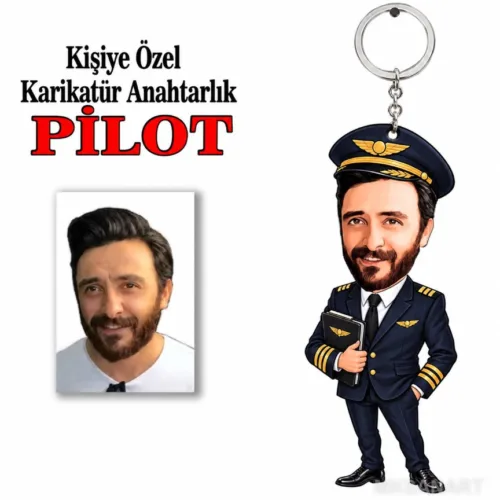 Fotoğraftan Kişiye Özel Pilot Karikatür Anahtarlık Karikatür…